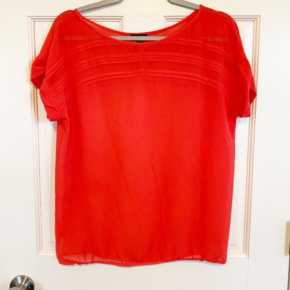 Ann Taylor Women’s Sheer Blouse Short Sleeze Coral Pink Size S